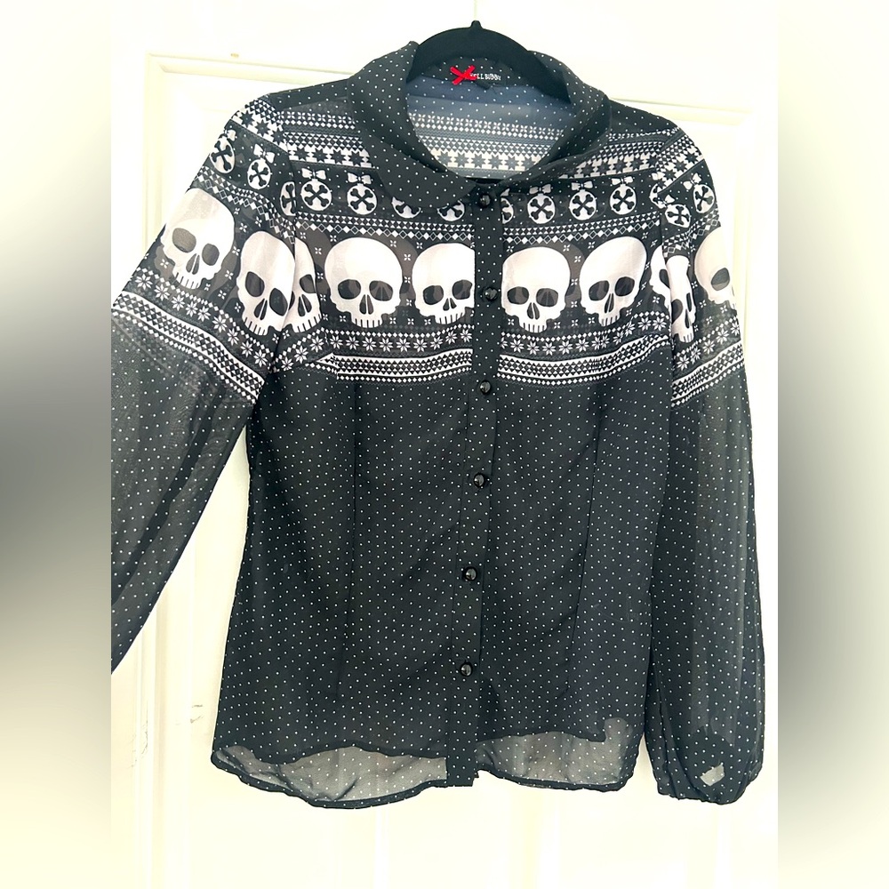 Hell Bunny Sheer Skull Ornament Button-Down - Picture 5 of 6